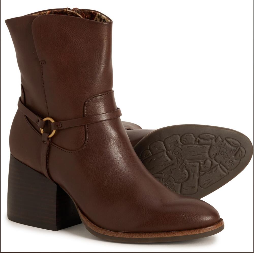 New Korks Brown Leather Boho Western Selena Ankle Chunky Heel Boots 9
